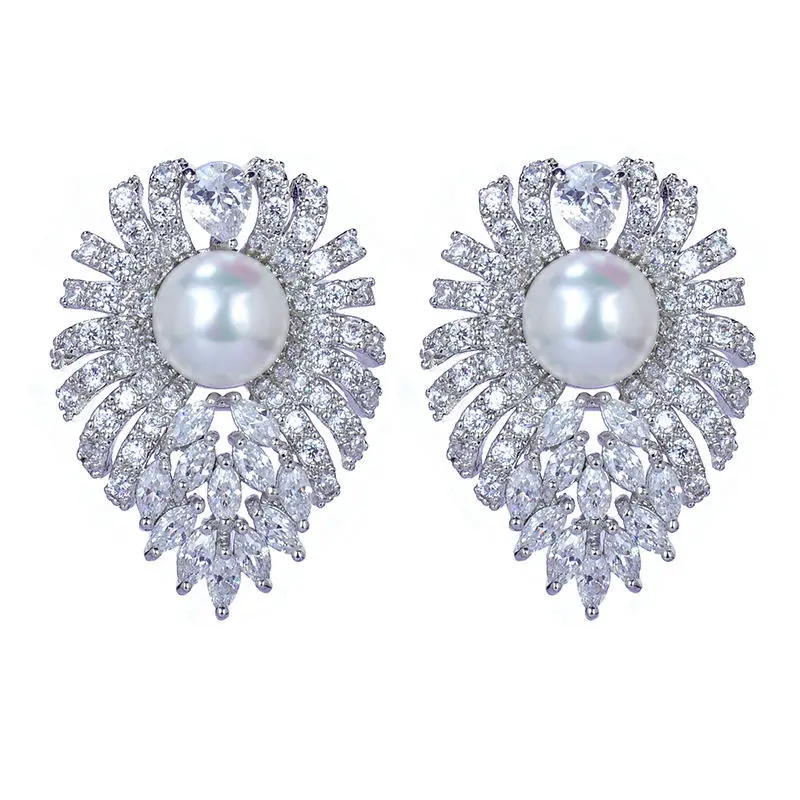 2016 изысканные серьги гвоздики в форме листьев белого золота с кубическим