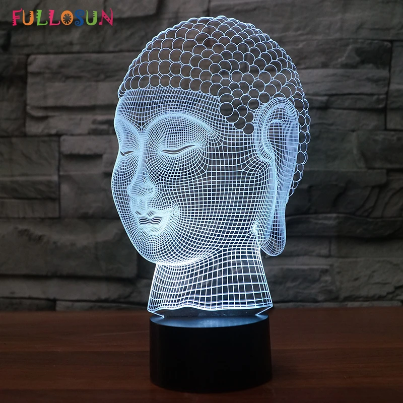 3D лампа Будды визуальный ночник USB LED 7 цветов Настольная для сна дома деко Ночная
