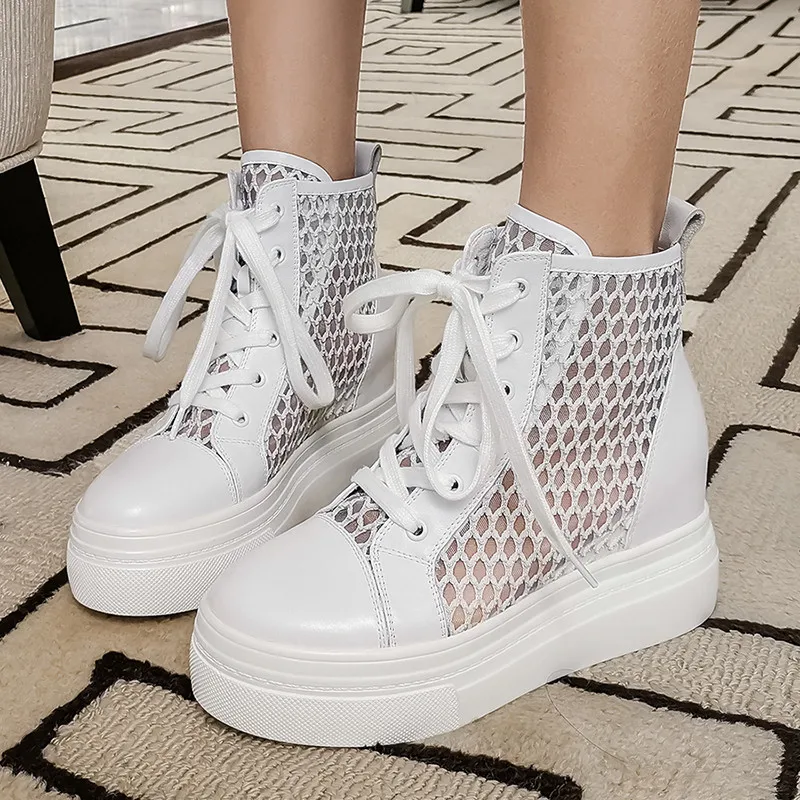 Женские ботильоны на массивном каблуке YMECHIC черные серебристые из сетчатой кожи