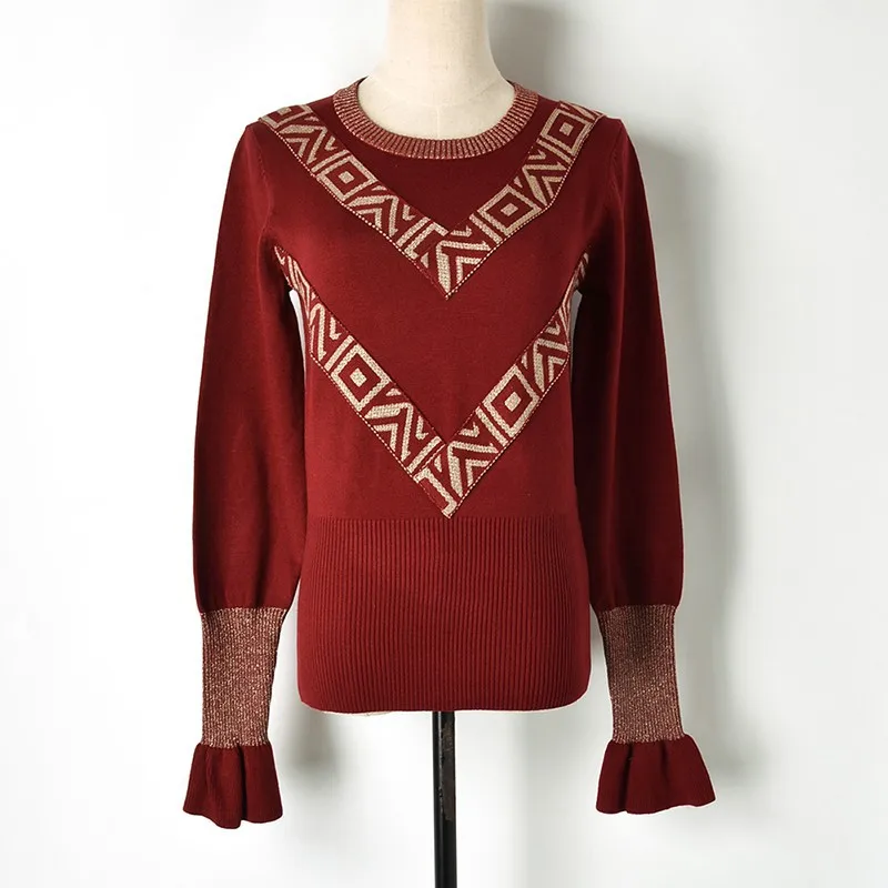 Womens Sweaters 2018 Winter Long Sleeve O-neck Argyle Jacquard Knit and Pullovers Black Red Blue Clothes Women | Женская одежда