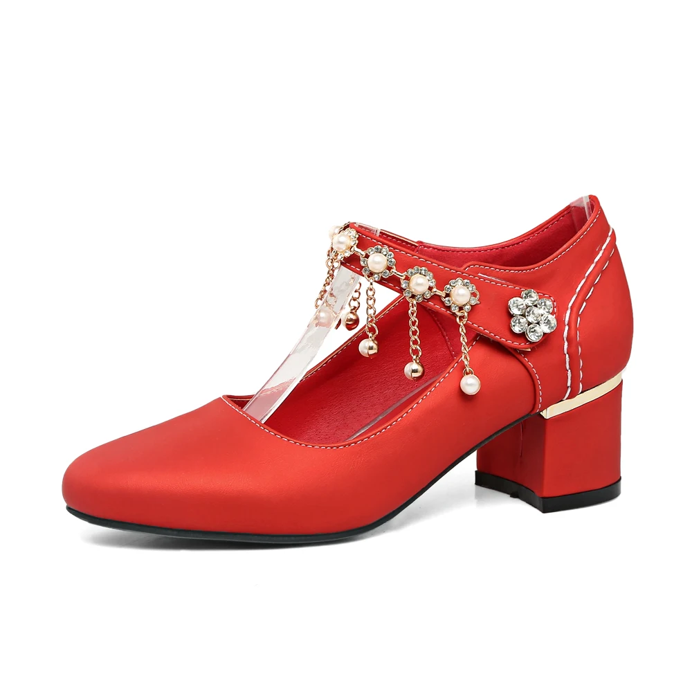 Женские туфли лодочки с круглым носком на квадратном каблуке большие размеры 31 48