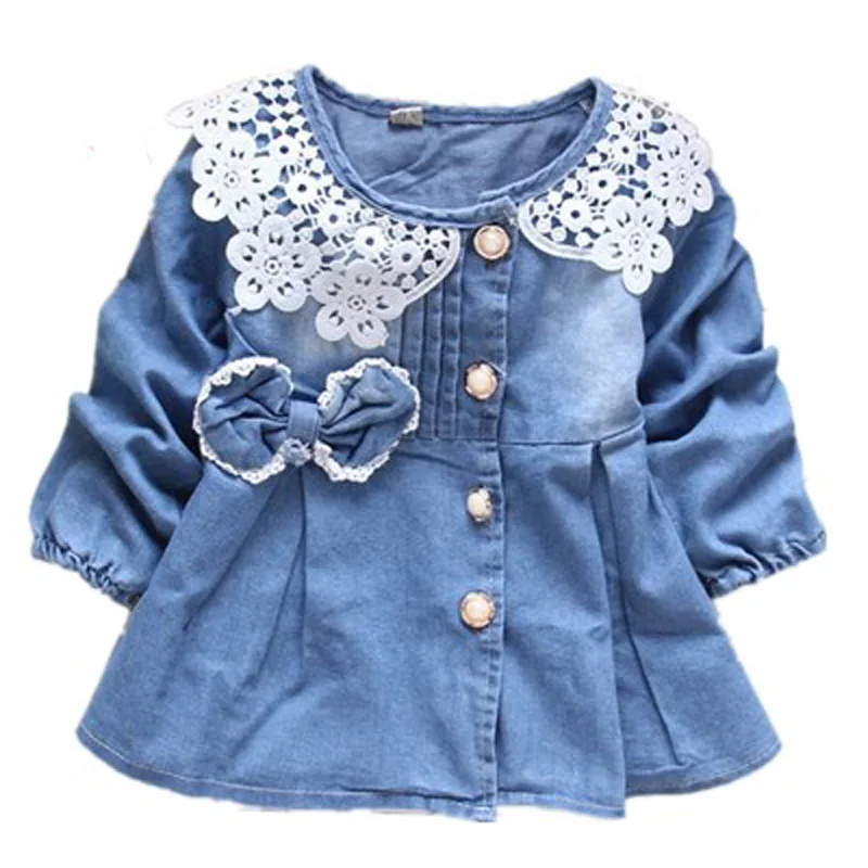 Куртка детская демисезонная джинсовая с кружевом и бантом S0862|baby coat|baby girl jacket
