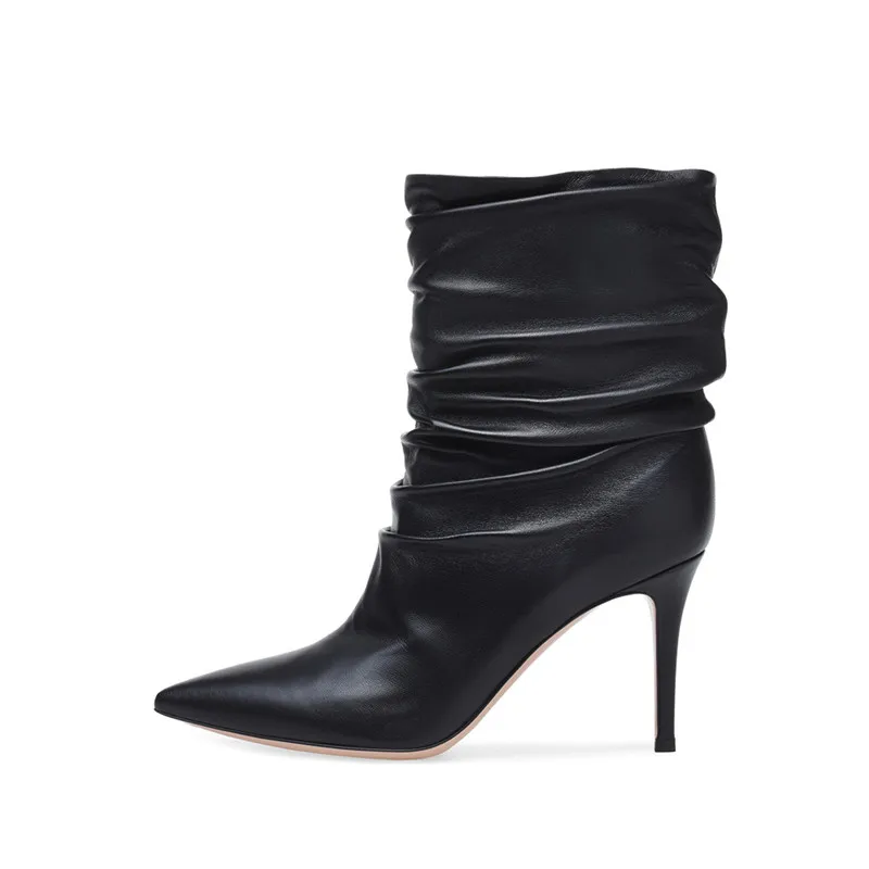 Женские ковбойские ботильоны COCOAFOAL черные плиссированные под змеиную кожу на