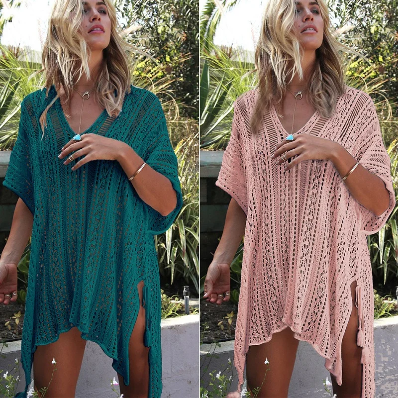 2018 новый пляж прикрыть бикини вязаные крючком кисточкой галстук пляжная одежда