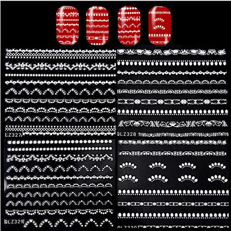 30 листов/партия белые и черные стикеры 3D на ногти Nail Art переводные наклейки из