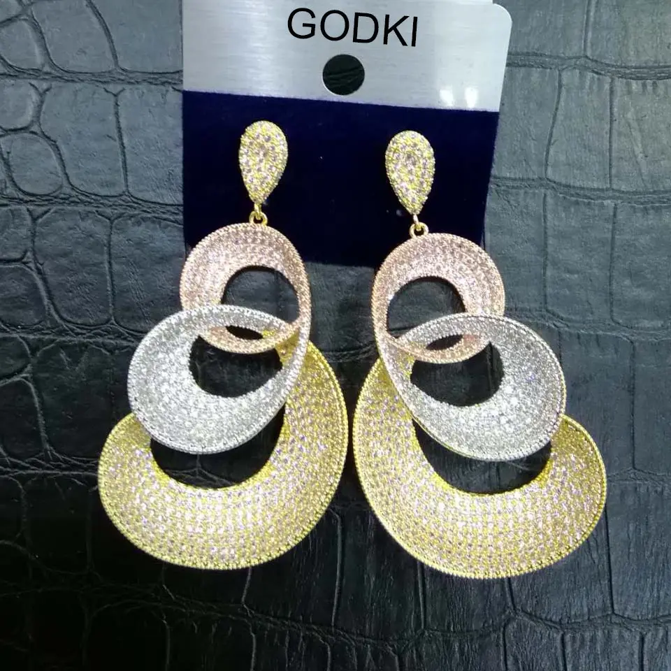 Женские серьги GODKI 68 мм в виде цветов с микро фианитом|Серьги-подвески| |