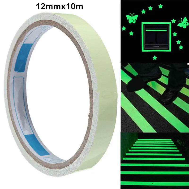 12mm 10 м светящийся флуоресцентный ночной самоклеящийся светится в темноте наклейка клейкие ленты безопасности дома предупреждающие наклейки Клейкие Ленты - Цвет: 12mm