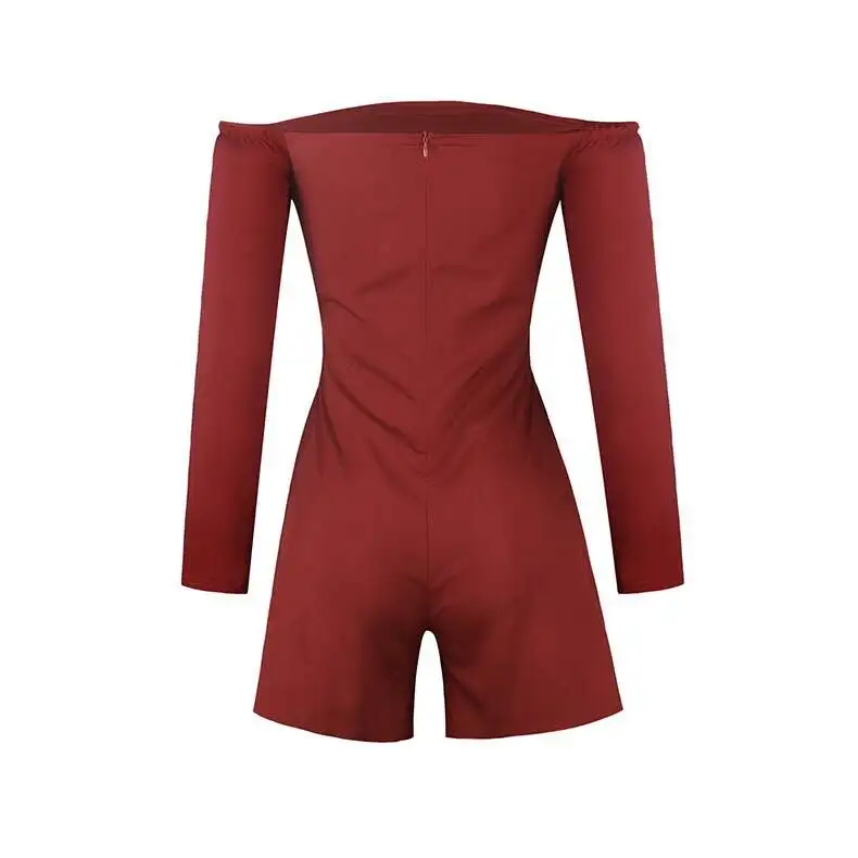 Wine red Новая мода Европа американский Летний комбинезон с открытыми плечами свободные шорты большой размер сексуальные брюки OM8898 - Цвет: Wine red