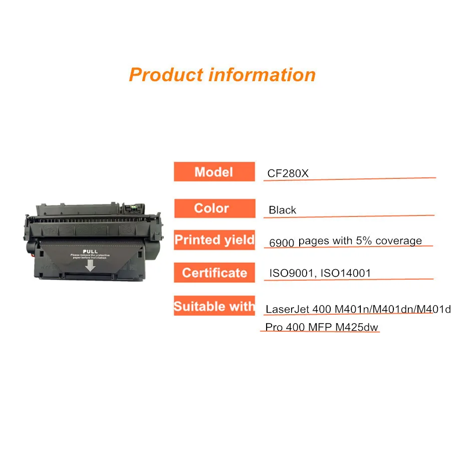 Совместимый для hp CF280X 280X легко Заправляемый тонер картриджи LaserJet 400 M401n/M401dn/M401d; Pro 400 MFP M425dw