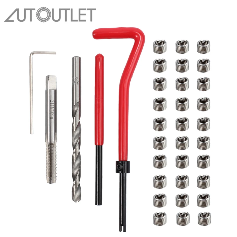 AUTOUTLET 30 шт. M6 x 1 совместимый Набор для ремонта резьбы проволочные вставки краны и
