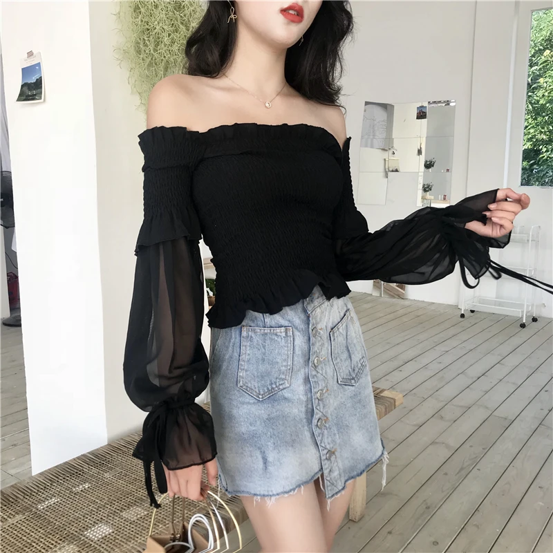 Укороченный топ женская одежда блузки перспективная сетка шифон рубашки летние