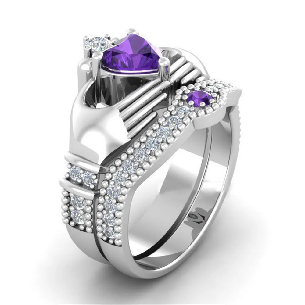

Huitan 2PC Claddagh Ring with Heart Shape Cubic Zircon Irish Classic Engagement Wedding Rings for Women Wholesale Lots Bulk