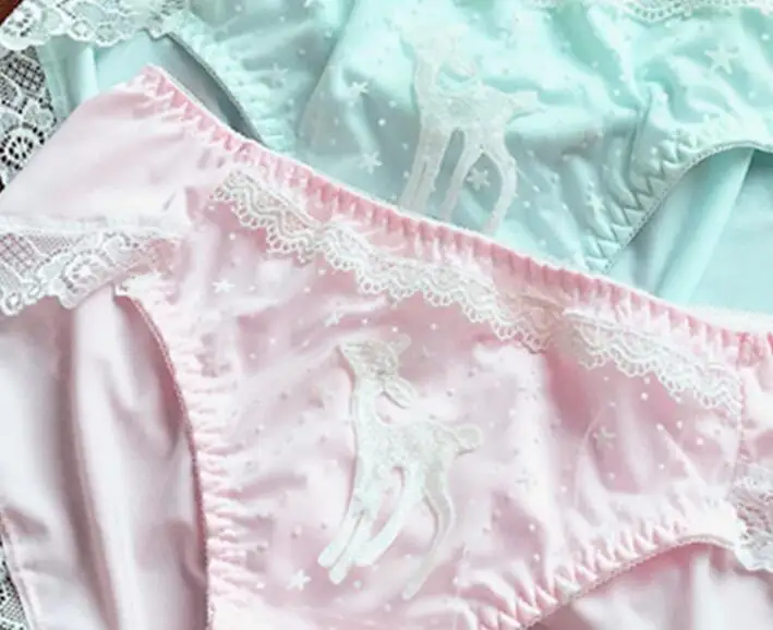 Новое поступление реальное фото M L XL молочный шелк милые Лолита Kawaii Олень Вышивка Трусики Нижнее белье Трусики WP569