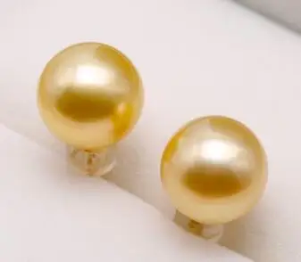 free shipping &gt&gtTop 10-11mm Golden Real South Sea Cultured Pearl Ear Stud Earrings 18k Gold Jewelry | Украшения и аксессуары