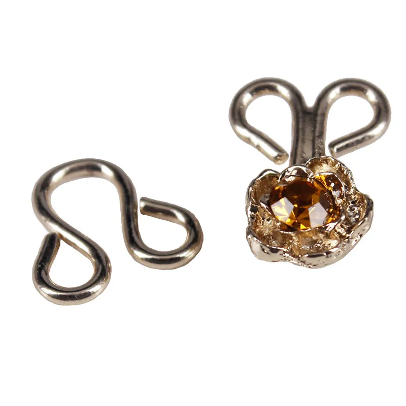 50 штук золотой цветок кристалл крюк и глаза застежка талии расширитель Кнопка