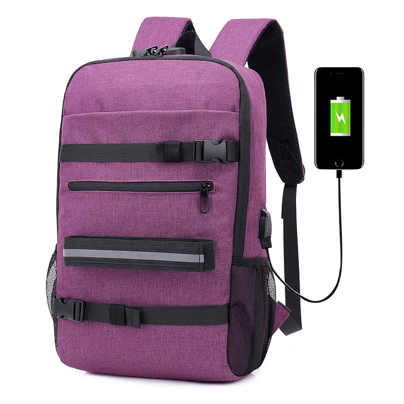 Purple Мужской рюкзак с защитой от кражи, рюкзак для ноутбука, usb зарядка для подростков, сумка для скейтборда, водонепроницаемые школьные сумки, Escolar Mochila XA101ZC - Цвет: Purple