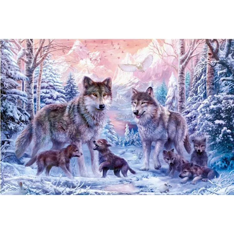 

5D Square Diamond Embroidery Wolf Animals Cross Stitch DIY Diamond Painting Full Diamond Scenery Rhinestones Home Decor Gifts