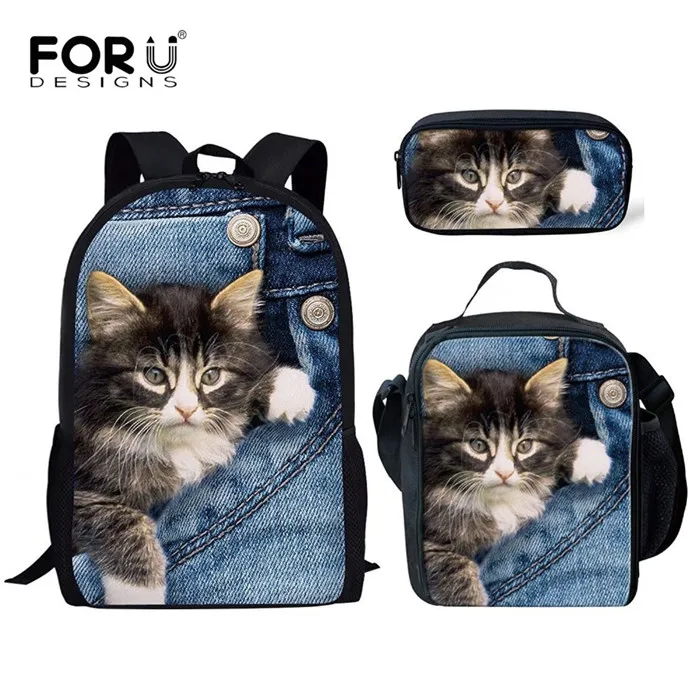 CC2295CGK FORUDESIGNS/3 шт./компл. очаровательного котенка кошки школьные сумки для девочек ортопедический рюкзак школьный рюкзак в ученики начальной школы детская книга Сумка - Цвет: CC2295CGK