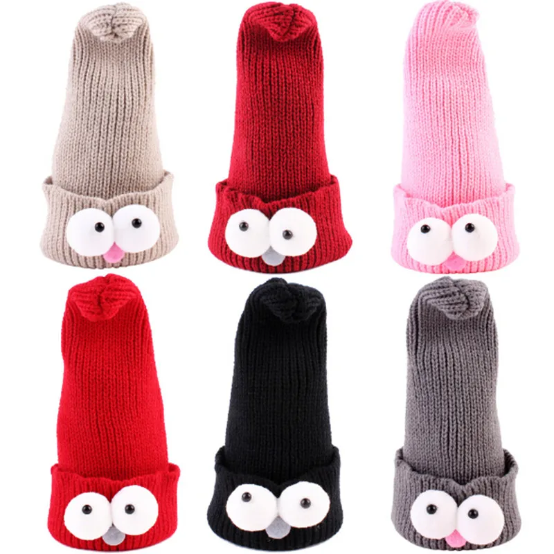 

Hot Sale Cute Hats for Girls Kids Knitted Hat Cartoon Big Eyes Skull Hip Hop Cap Baby Photos Props Good Quality Baby Hat