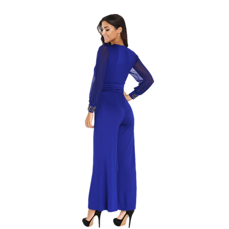 Женская мода Комбинезон с Длинными рукавами V воротник кружева шить Сиамские