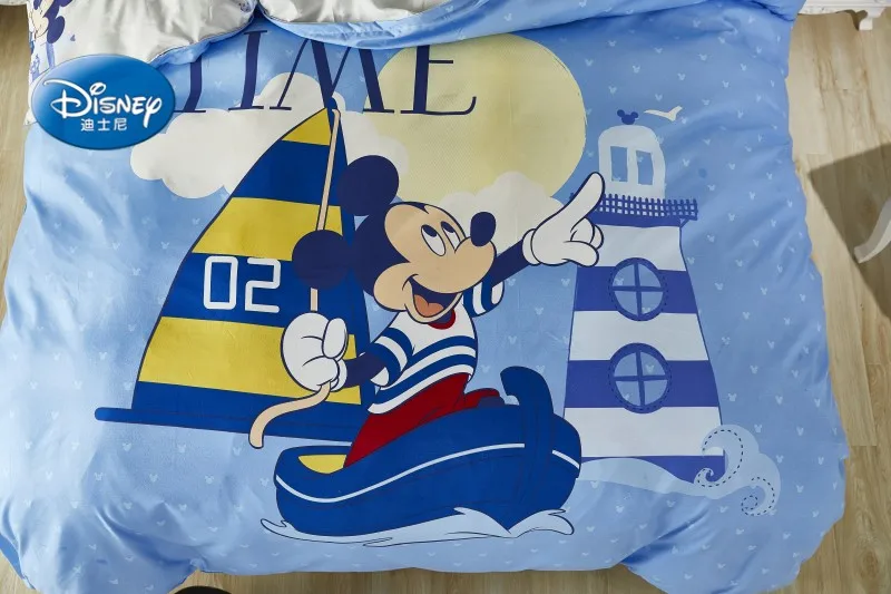 Disney мультфильм светло голубой Микки Маус пододеяльник Плоские наволочки без утешителя наполнитель постельное белье королевского размера для мальчиков подарок