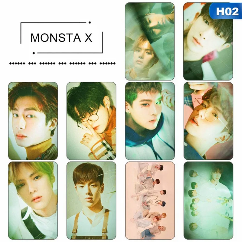 H02 10 шт./компл. K-pop MONSTA X Мини 6-й альбом липкие фото карты Новые Модные хрустальные наклейки для карт - Цвет: H02