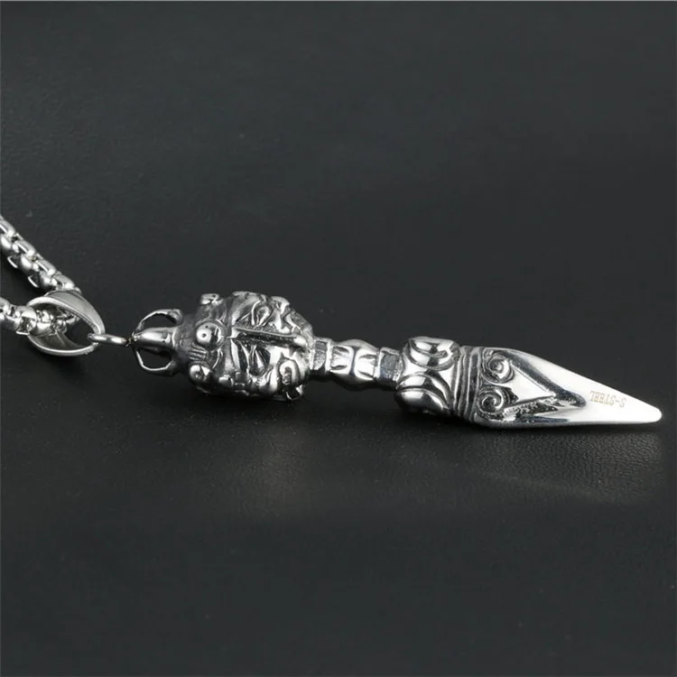 

Punk Retro Stianless Steel Pendant Necklace Buddhism Erawan Demon King Kong Pestle Pendant Punk Rock Jewelry For Men