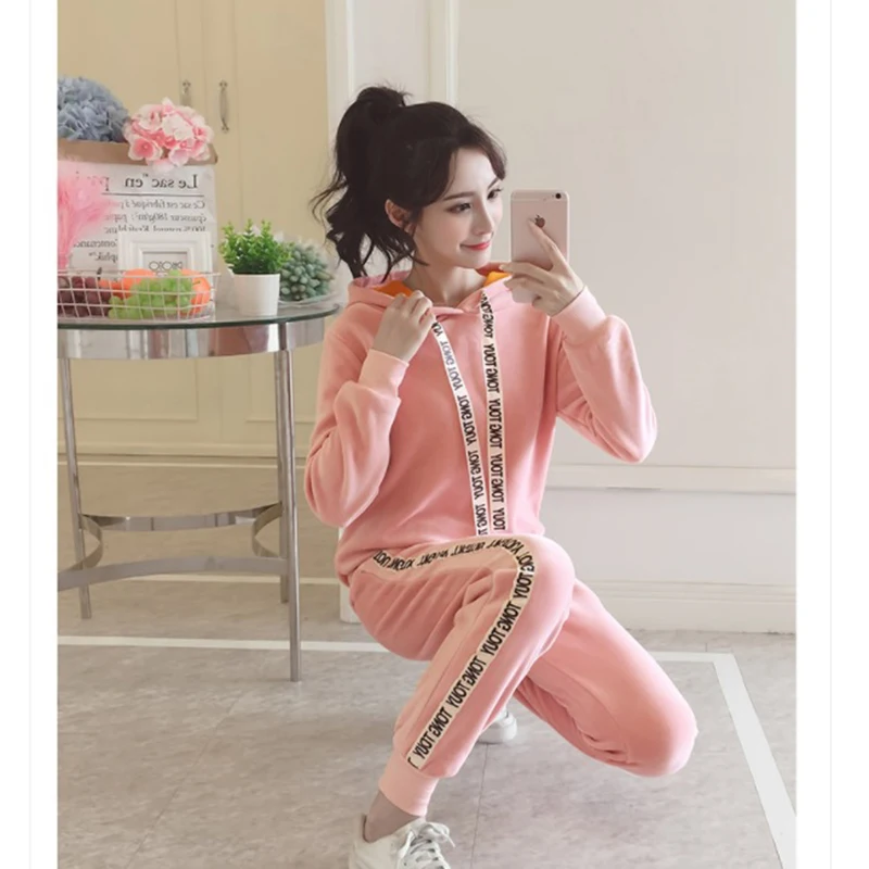 Voobuyla Winter Sport Suit Women Tracksuits Hooded Pullover Top Shirts Running Set Jogging Suits Sweat Pants 2pcs Sportswear XXL | Спорт и