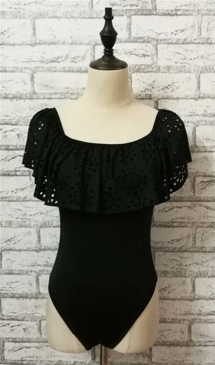 Черный сексуальный купальник с открытыми плечами Цельный рюшами Женский