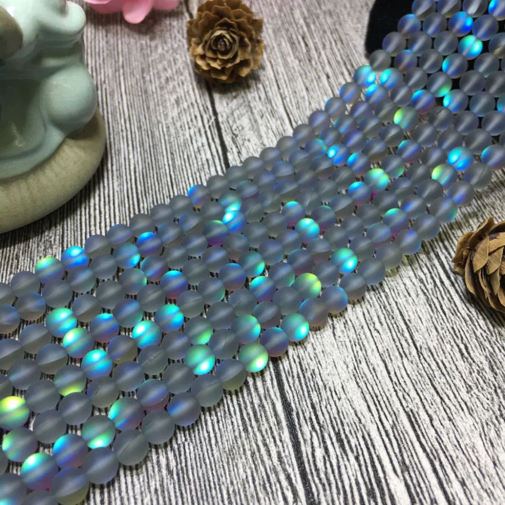 

Natural 6mm gray Gleamy Rainbow Moonstone Round Gems Loose Beads 15'' AA