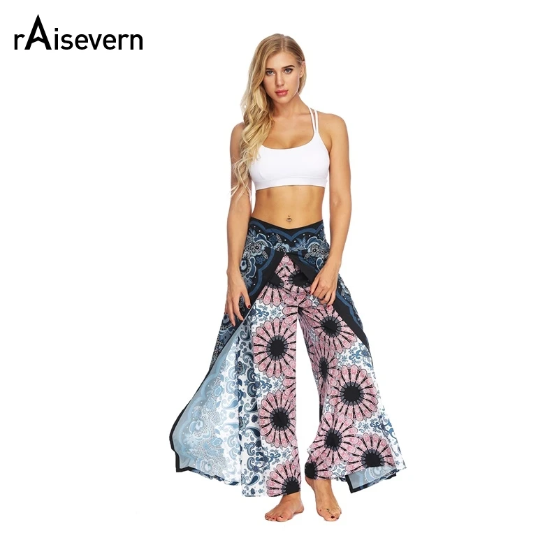 

Raisevern New Fashion Womens Wide Leg Sporting Pants Sexy High Split Pants Women Casual Loose Pant Female Summer Trousers