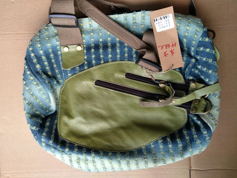 Женская джинсовая сумка из 100% кожи повседневная мессенджер на молнии в стиле