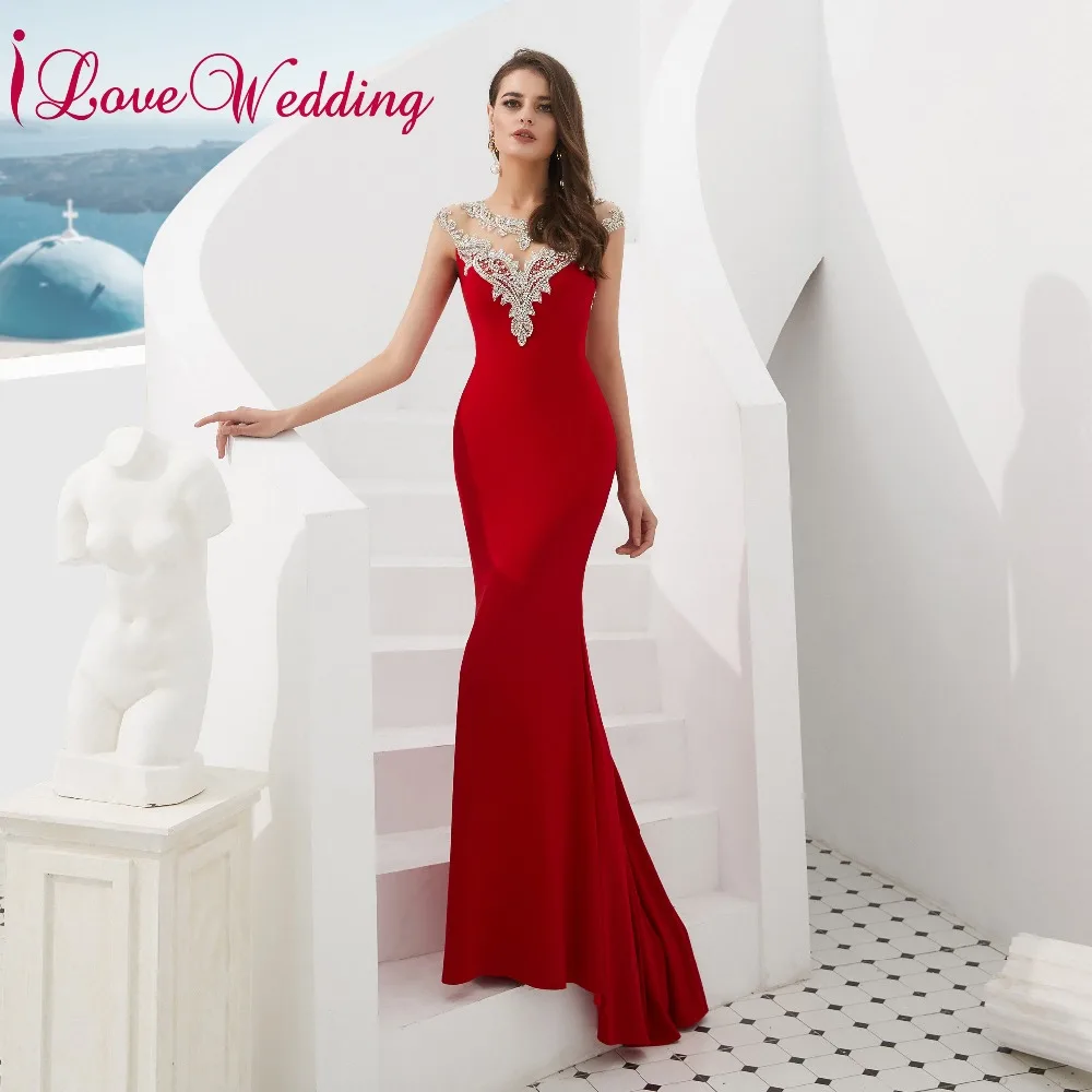 ILoveWedding элегантный Иллюзия с украшением в виде кристаллов бисера Длинные платье для выпускного вечера