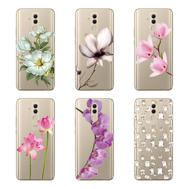 Чехол для huawei mate 20 lite силиконовый черный мягкий чехол из ТПУ с цветочным рисунком
