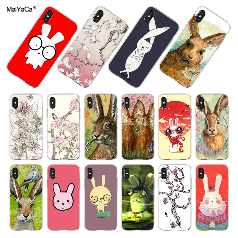 Чехол для телефона MaiYaCa Bunny Blossom rabbit on the tree Peach blossom branch iPhone X XS XR 5s 6s 7 8plus x CASE Magnolia|for