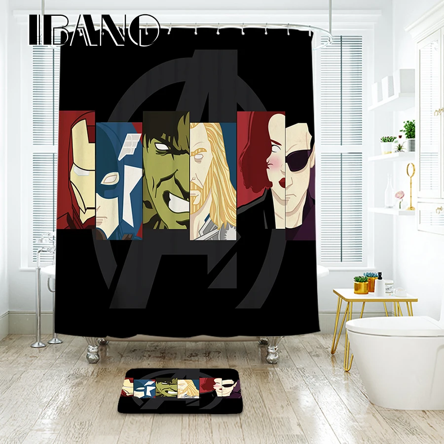 IBANO Marvel Hero занавеска для душа из водонепроницаемого полиэстера, занавеска для ванной комнаты с 12 пластиковыми крючками, коврик для пола
