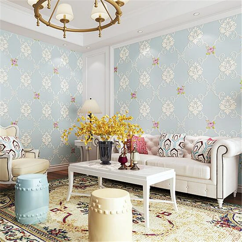 beibehang Pastoral European large flower embossed fine 3D non-woven wallpaper bedroom warm living room wall | Обустройство дома