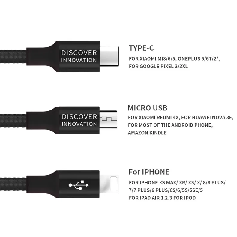 Nillkin usb кабель 3 в 1 Micro+ type C+ для iPhone для Xiaomi 9 Redmi note 7 Pro для huawei P30 mate 20 для samsung зарядки
