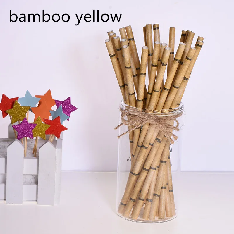 bamboo yellow 25 шт. креативные топперы для торта Фламинго бумажная соломинка для питья для детского душа мальчишник вечерние украшения для вечеринки сделанные своими руками - Цвет: bamboo yellow