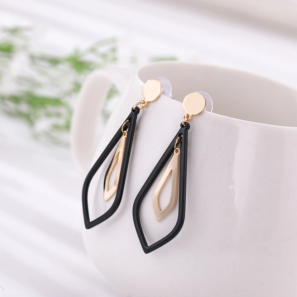 EUEAVAN 5 Pairs Double Rhombus Long Drop Dangle Earrings Geometric Jewelry For Women Trendy Bohemian Black Golden/Rhodium Color | Украшения