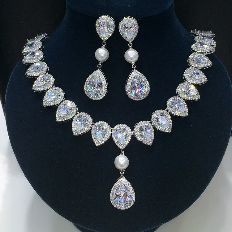 Новинка 2016 набор ювелирных изделий из прозрачного белого жемчуга в форме сердца