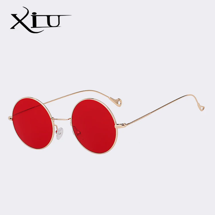 Gold w sea red XIU круглые женские солнцезащитные очки в стиле стимпанк, фирменный дизайн, морской цвет, модные очки, Ретро стиль, солнцезащитные очки для женщин, UV400 - Цвет линз: Gold w sea red