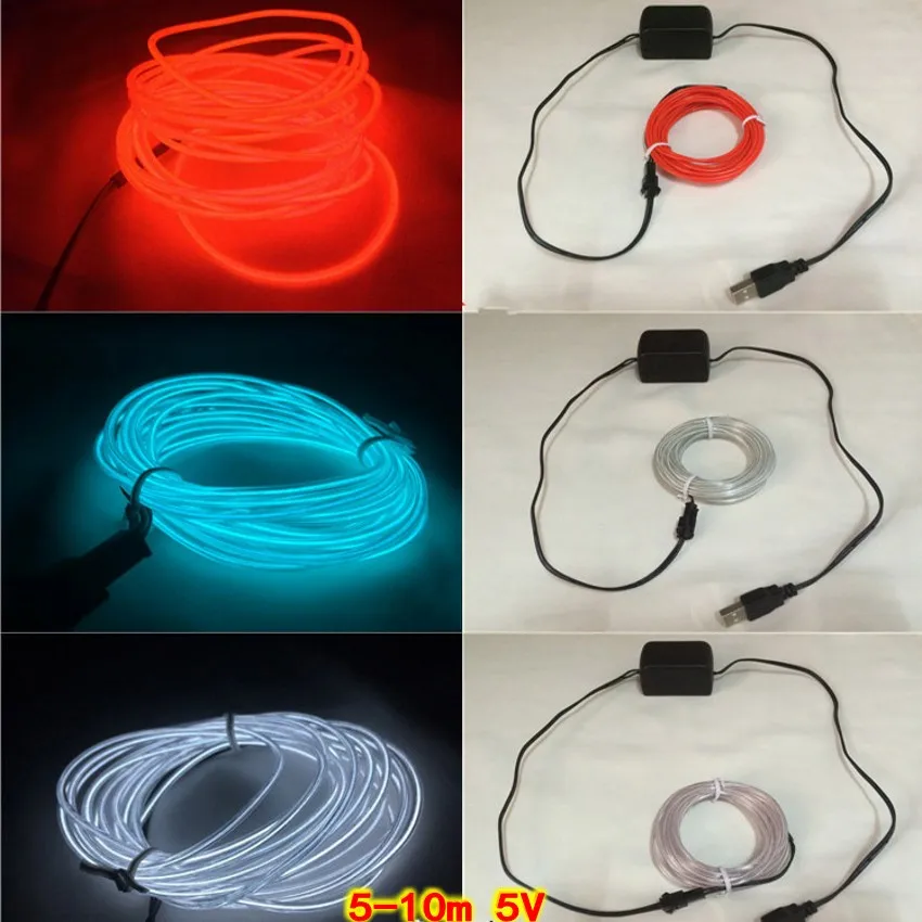 6 м/8 м/10 м EL провод с USB инвертором 5 в Танцевальная вечеринка Декор гирлянда