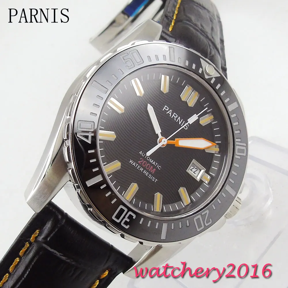 Мужские часы Parnis с черным циферблатом керамический циферблат дата окно