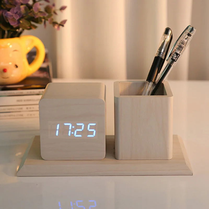 Digital Desk Clocks Luminous Multifunction Clock LED Calendar Large Display Wooden Table Alarm Glowing | Дом и сад