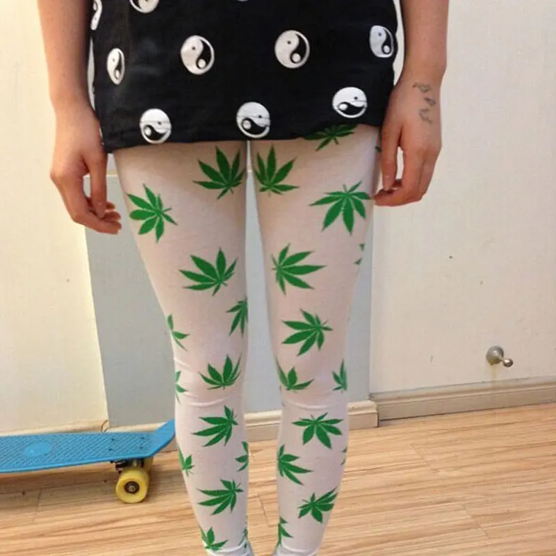 

Jeggings Hot Sale New Fashion Women Pants Green Leaves Legging White Weed Legging Harajuku Boy London Pants Legging