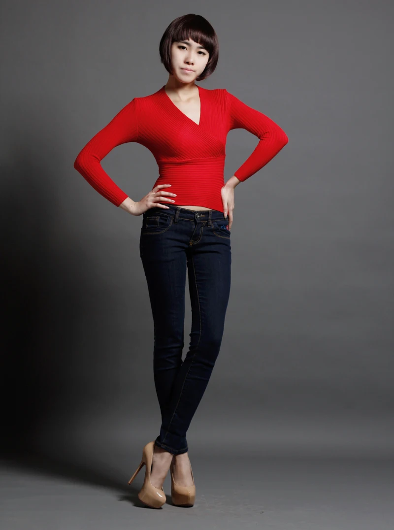 sweater women 2018 V-neck sexy low neck thin waist knitted tight long sleeve pullover short Spring and autumn | Женская одежда