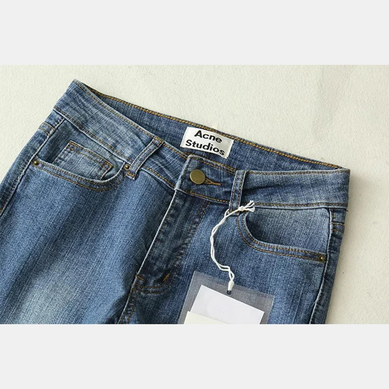 La Maxpa 2017 Hot Sale Real Zipper Fly Washed Stripe Pencil Pants Mid Hole Cotton Regular Light Jeans Woman Are The Female |