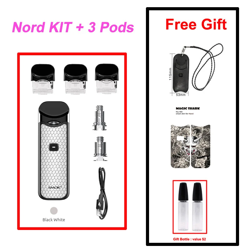 Black White SMOK Nord Pod Vape 1100 мАч батарея 3 мл Pod система обычная сетка катушка электронная сигарета комплект испаритель VS SMOK NOVO Minifit комплект - Цвет: Black White