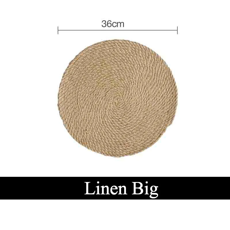 Linen 36cm Натуральные соломенные подставки под столовые коврики тканые чашки из ротанга для напитков теплоизоляционные коврики кухонные аксессуары - Цвет: Linen 36cm